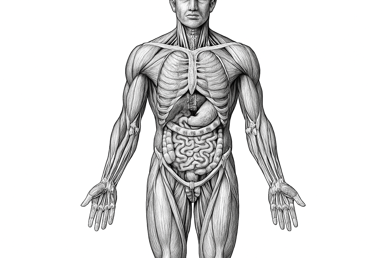 male body physiology in black and white